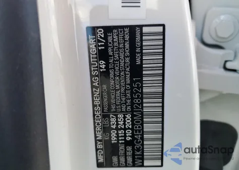 2021 Mercedes-Benz A 220 z USA, uszkodzony, nr VIN W1K3G4EB0MJ285251